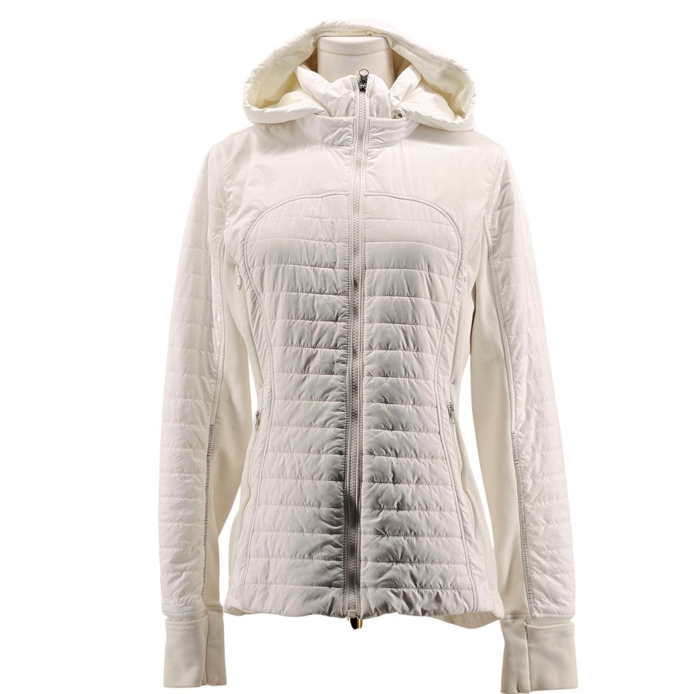 Lululemon Jacket Womens 8 White Hooded Insulated Padded Lined Pockets Zip